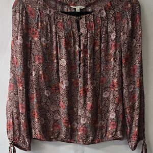 Lucky Brand Red and Brown Floral Blouse